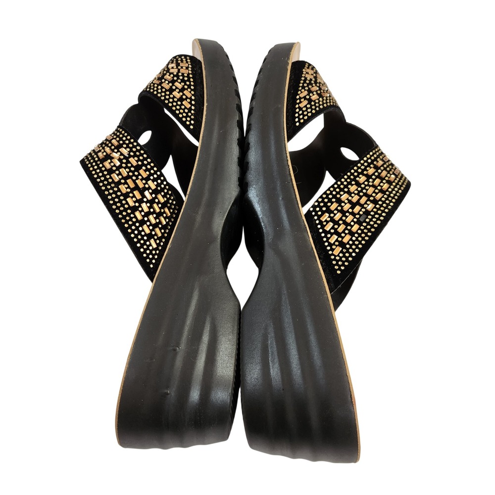 Golden Road Women's Black Gold Rhinestone Wedge Sandals Shoes Size 11 - Picture 3 of 14